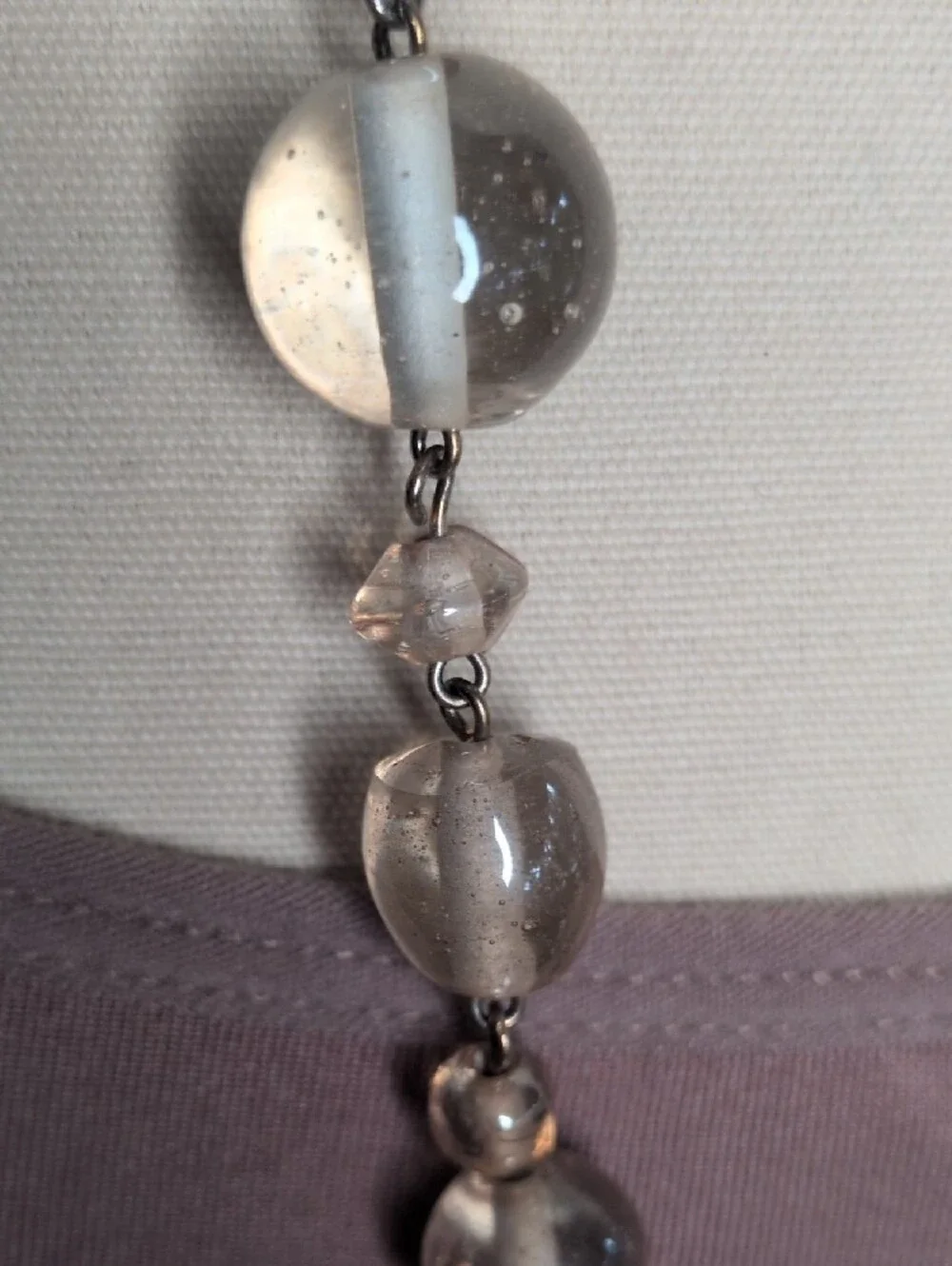 Vintage Long Champagne & Smoky Seeded Glass Bead Opera Necklace